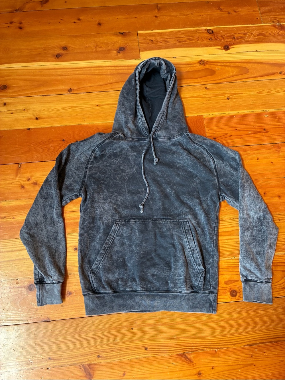 Washed Black Pullover Hoodie - Men's Casual Hooded Sweatshirt